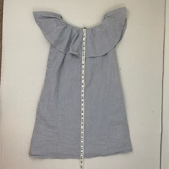 Eliza J Blue Stripe Seersucker off Shoulder dress - Picture 5 of 8
